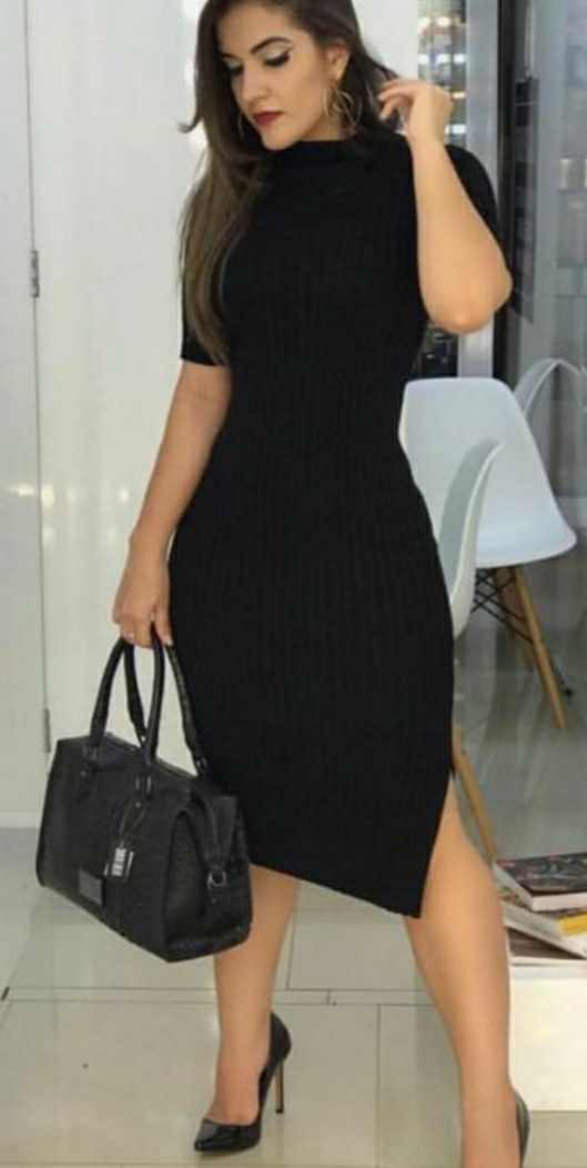 Robe demi manche noir avec fantes DUBAI