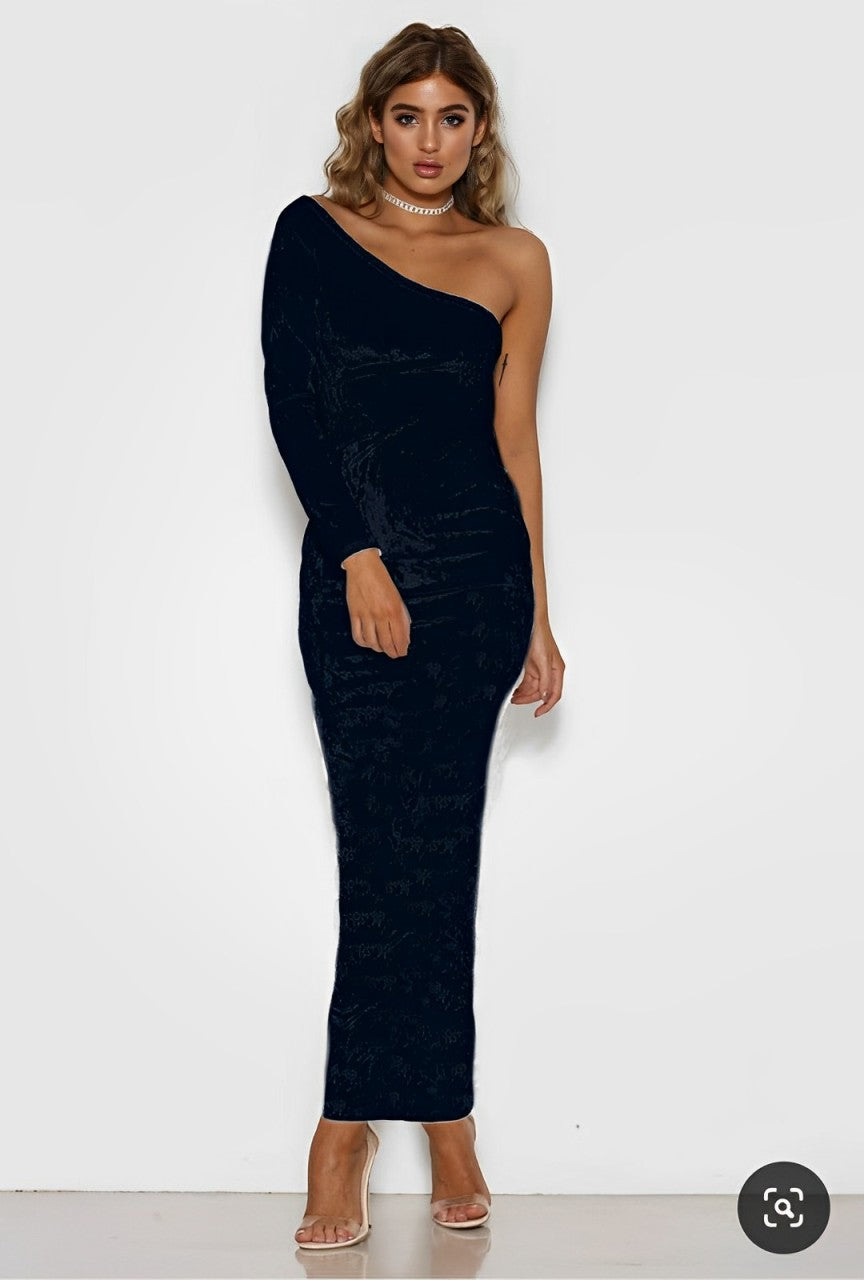 A Robe Long NOir seul manche Longue Velours TOULOUSE