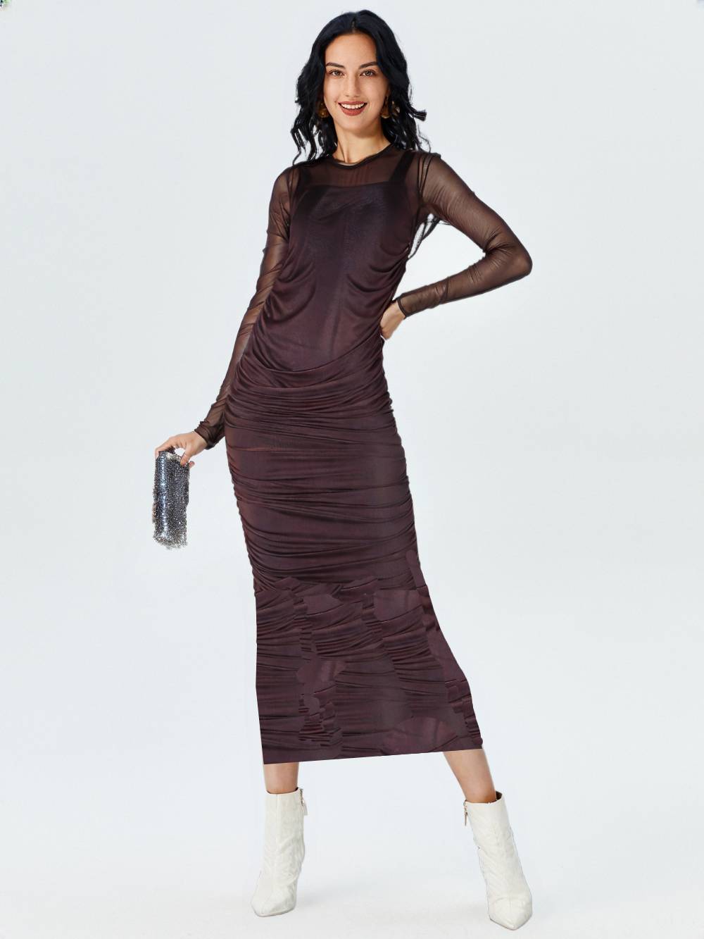 ROBE Marron Long Tule 2 pièces FETHIYE