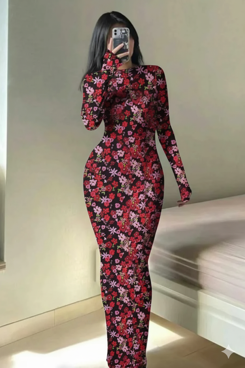 Robe Long Col Rond Florale MALLORCA