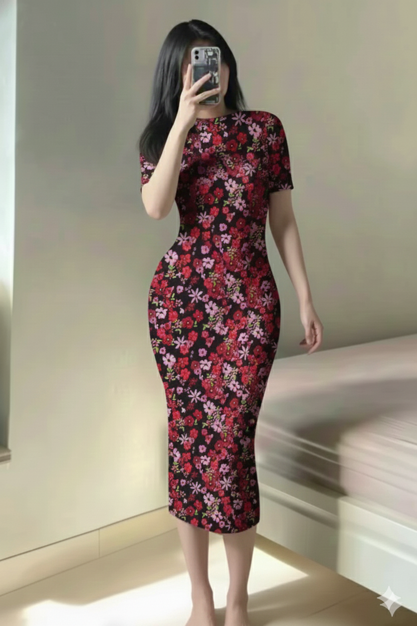 C Robe Florale Demi Manche longue San Antonio