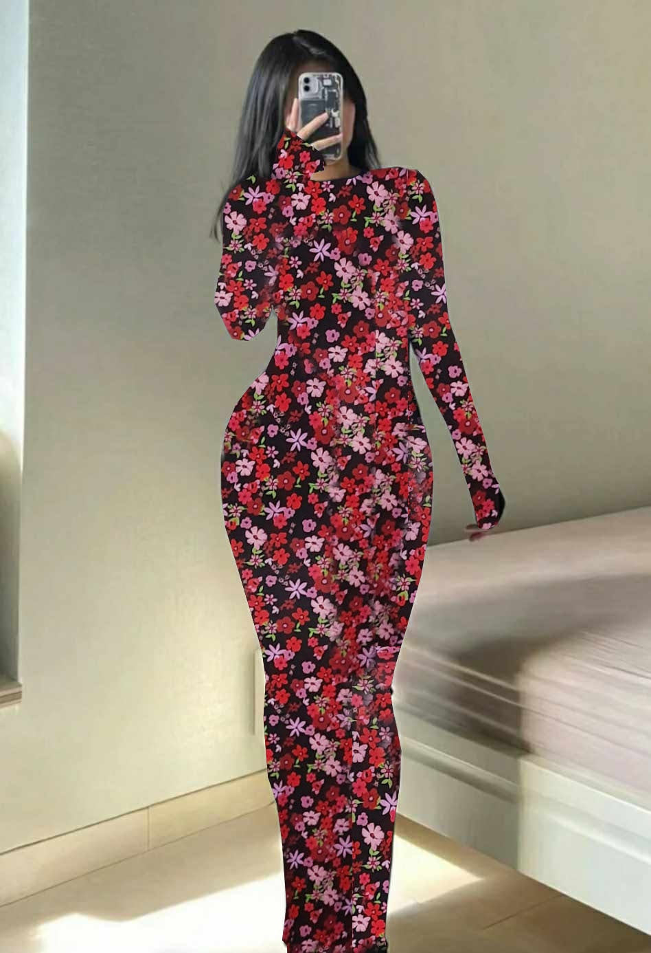 Robe Long Col Rond Florale MALLORCA