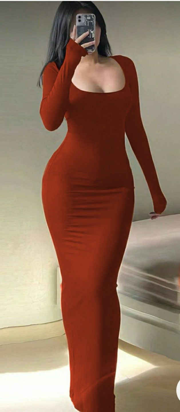Robe Long Orange Foncée col carrée SAN FRANCISCO