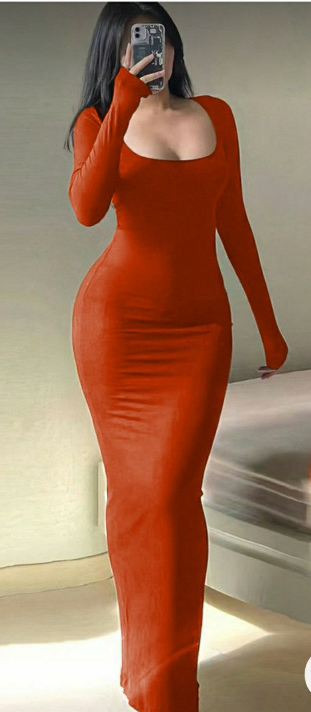 Robe Long Orange Clair col carrée PHILADELPHIA