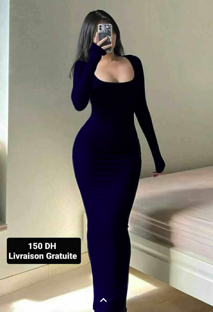 Robe Long Bleu Marine col carrée VANCOUVER
