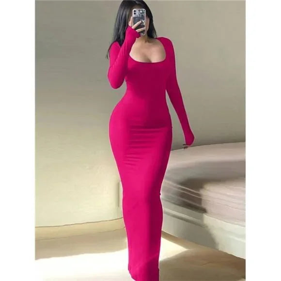 Robe Long Rose col carrée BRIVE