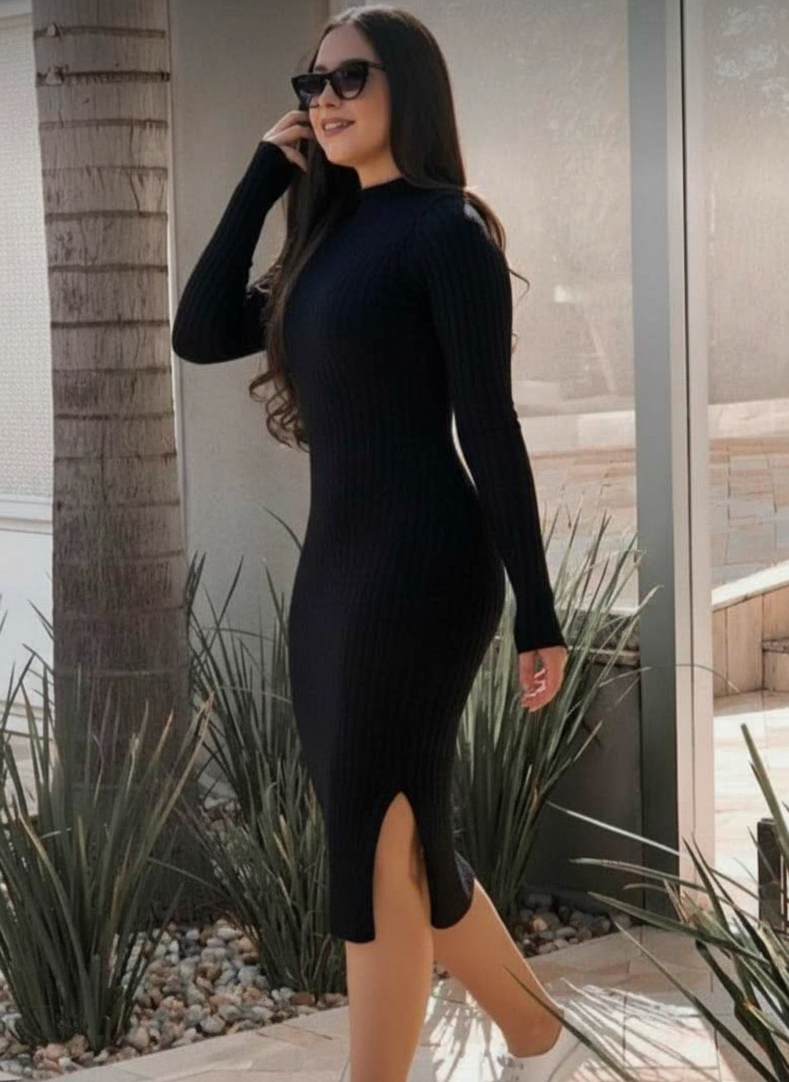 O Robe Noir avec Manche AVEC FANTES MANCHESTER