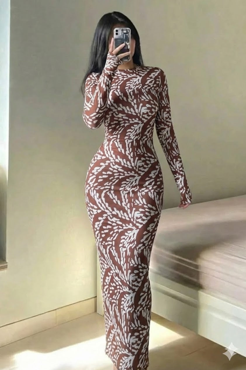D Robe Long Marron Brillant Col Rond Cordoba