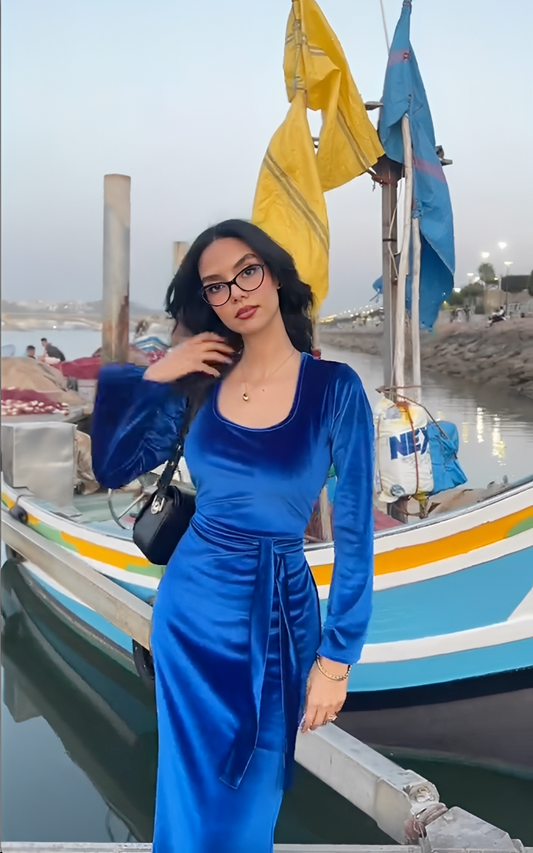 Robe Long Bleu  Velour Corinthe