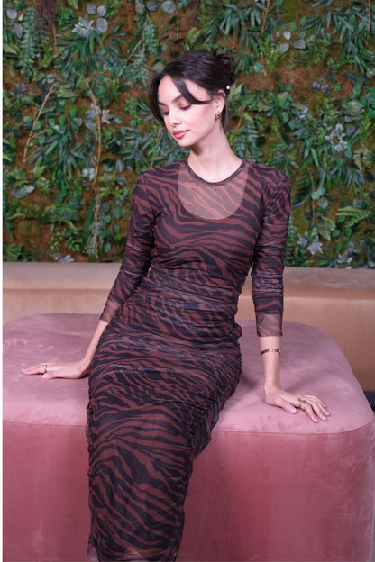 Robe 2 Piéces Tule Marron tigré  ANDIJAN