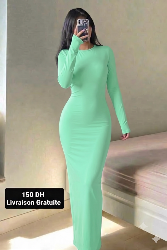 Robe Long Bleu Ciel Col Rond SEATTLE