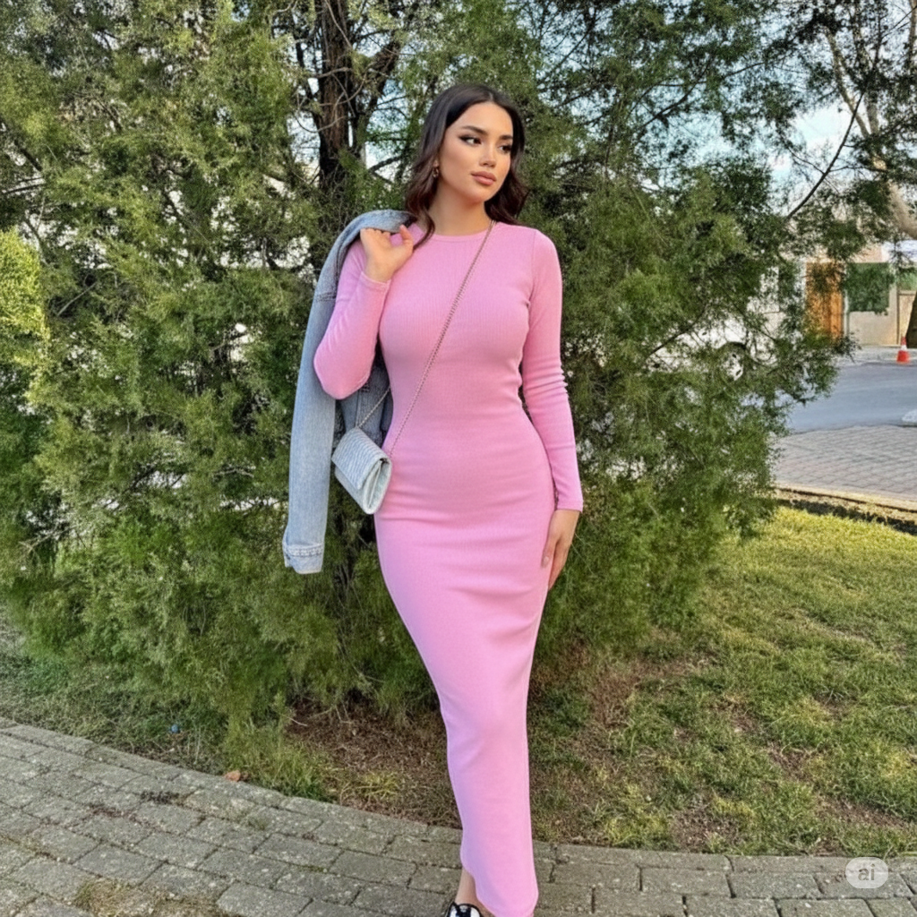 O Robe Long Rose Bébé Col Rond SAN DIEGO