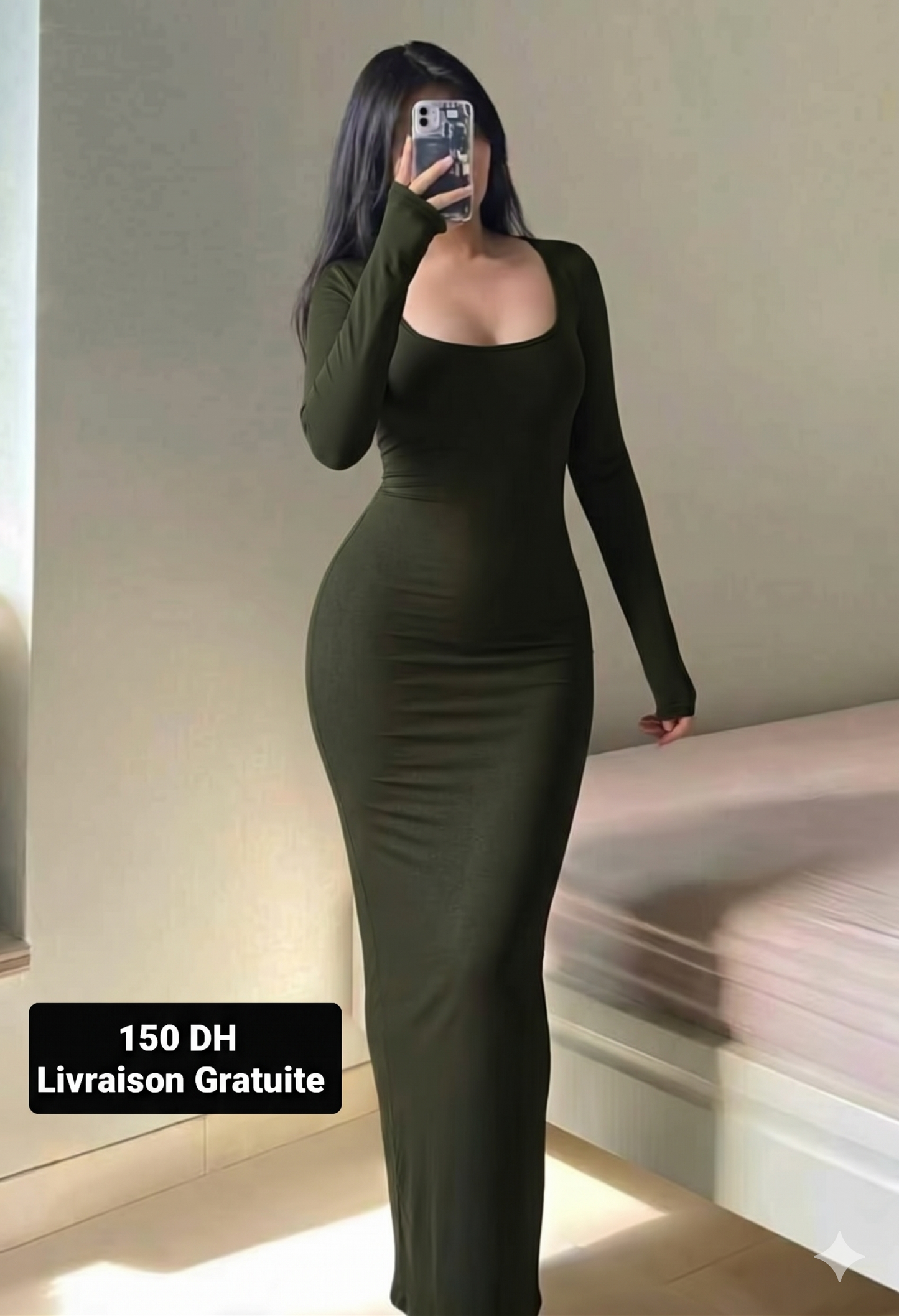 A Robe Long Verte Ziti Col Carrée NAPOLI