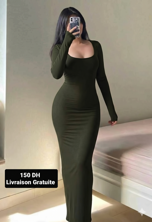 A Robe Long Verte Ziti Col Carrée NAPOLI