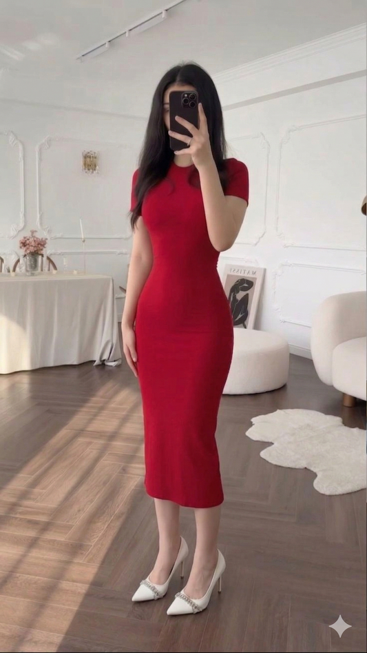 F Robe Rouge Demi Manche longue San Diego