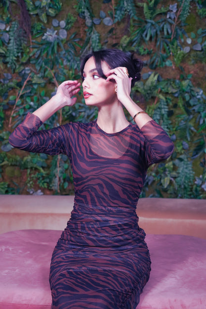 Robe 2 Piéces Tule Marron tigré  ANDIJAN