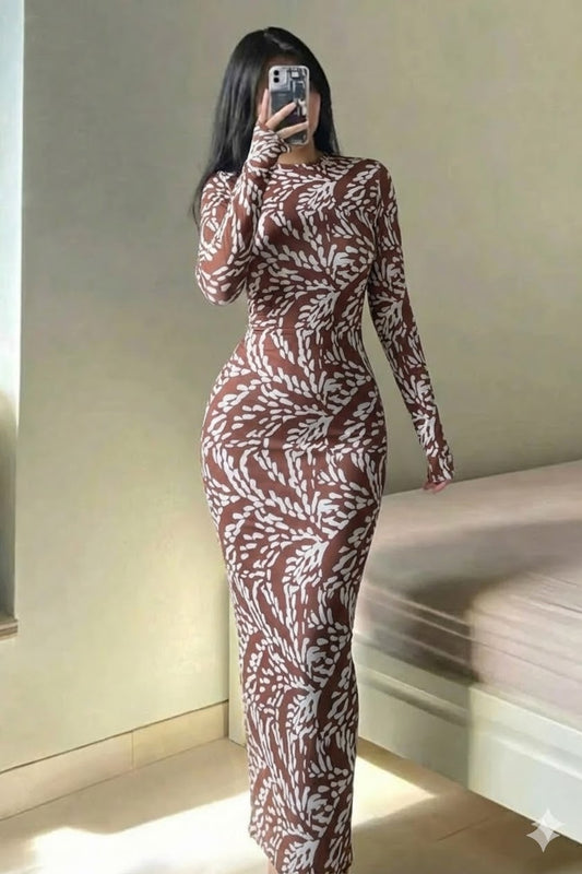 D Robe Long Marron Brillant Col Rond  Cordoba
